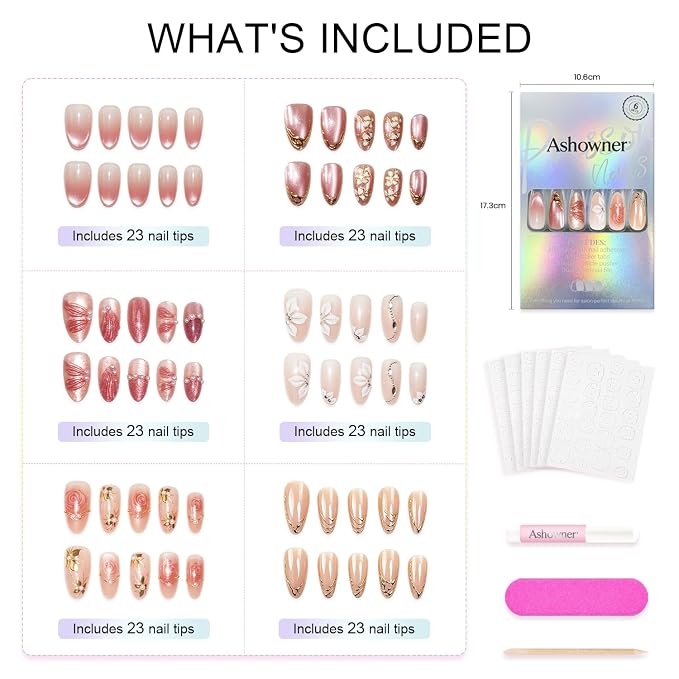 6 Packs (144 Pcs) | Reusable Press on Nails | cute nails | 6-Style Bundle | 12 Sizes | Each Style 24 Pcs | Blush Pink Luxury Press