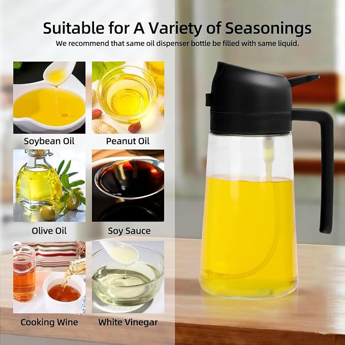 Aovdy Oil Sprayer for Cooking 16oz, 2 in 1 Olive Oil Dispenser and Oil Sprayer - 470ml Olive Bottle Spray and Pour - Glass Oil Dispenser for Kitchen Cooking Salad BBQ (2Pcs - White&Black)