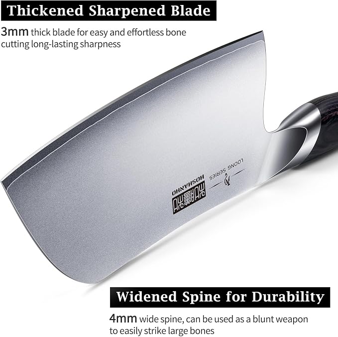 HOSHANHO 7'' Butcher Knife, Japanese Kitchen Heavy Duty Meat Cleaver Knife | Japanese High Carbon Steel Bone Cleaver Knife, Professional Cooking Knife Suitable for Home Kitchen & Restaurant