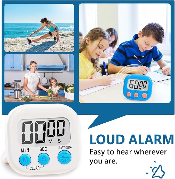 12 Pack Multi-Function Digital Timers, Magnetic Large LCD Display Loud Alarm Countdown Timers, Extensively Use in Classroom, Break Time, Gym, Meeting, Cooking
