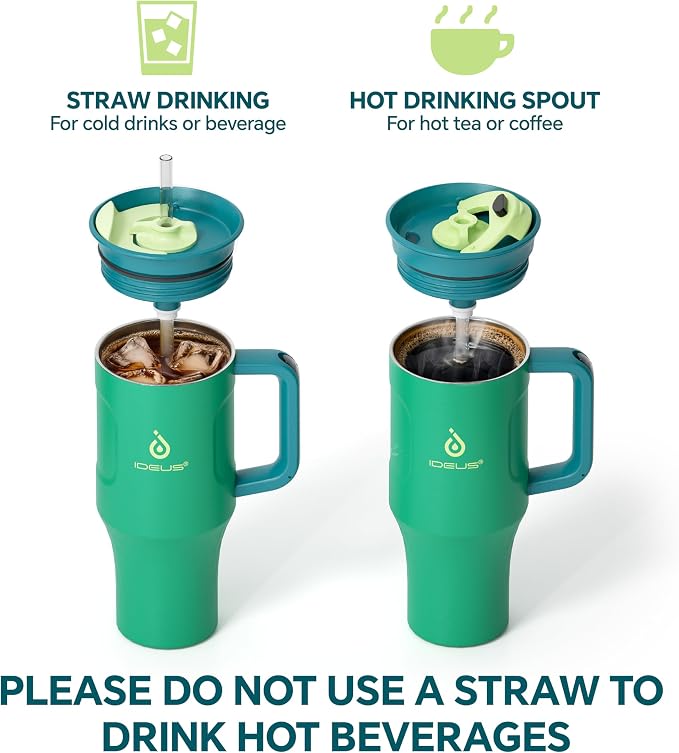 Ideus 32 oz Tumbler with Handle and Straw, Olive Green | 100% Leak Proof, Double Wall Vacuum Insulated, Stainless Steel Travel Mug, Cup Holder Friendly