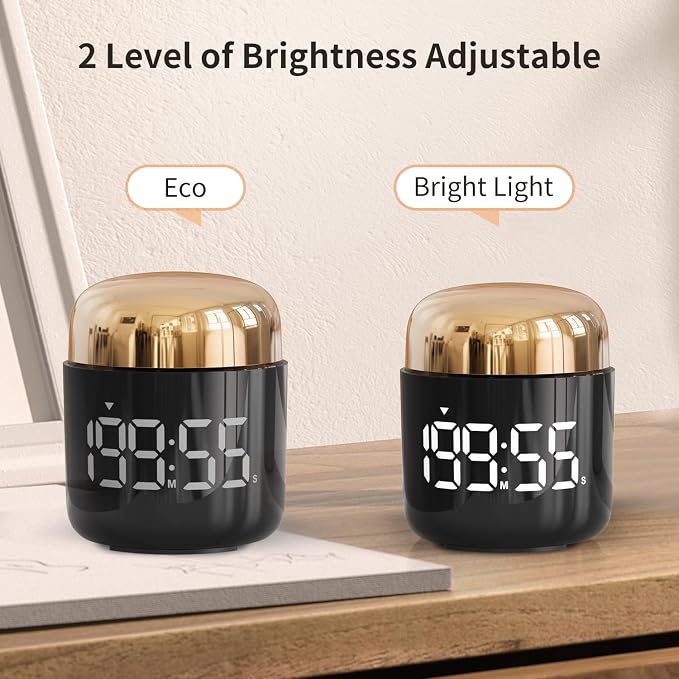 Kitchen Timer, 360 Rotate, Countup/Countdown, LED, Volume | Memory Function Back to School （Gold）