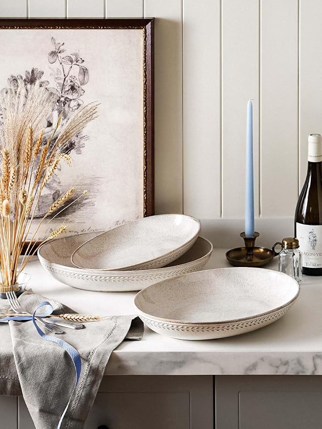 LE TAUCI Ceramic Serving Bowls Set of 2, Large Oval Serving Dishes for Entertaining, 11.8 & 13.5 Inch Salad Bowl for Kitchen Counter, Fruit Bowl, Pasta Bowls, Microwave and Dishwasher Safe - Birch