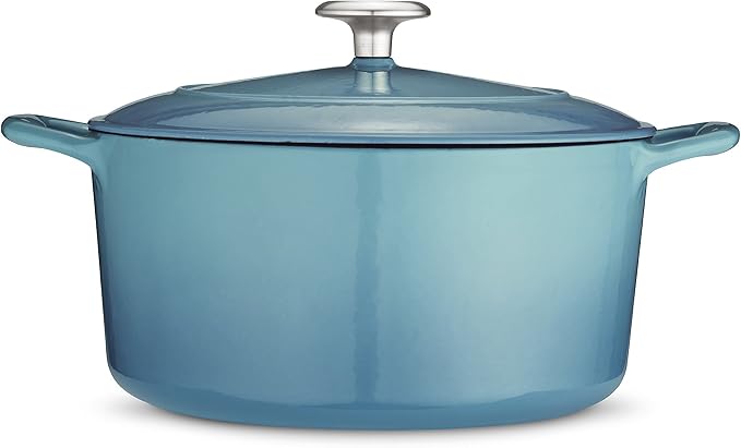 Tramontina Bestow Enameled Cast Iron 5.5-Qt Round Dutch Oven Pot with Lid | Great for Braising, Roasting and Bread Baking - Medium Blue