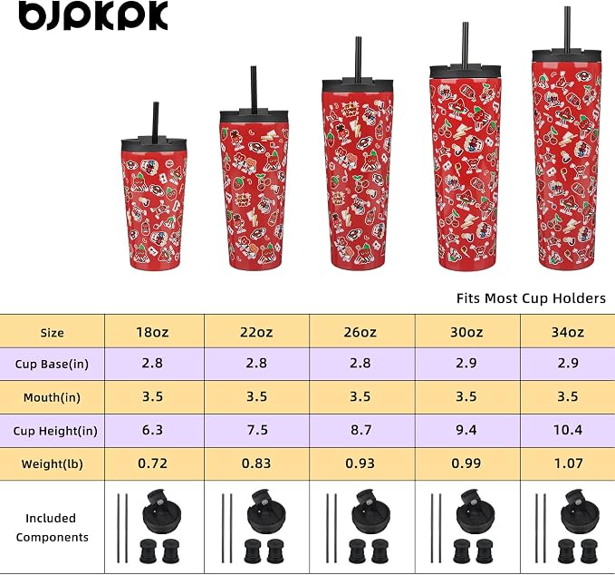 BJPKPK 26 oz Coffee Tumbler with Straw, Insulated Stainless Steel Cup | Double Wall Vacuum, Leak Proof Lid, Keeps Hot/Cold/Iced, BPA Free, Travel & Outdoor, Passionate-Red