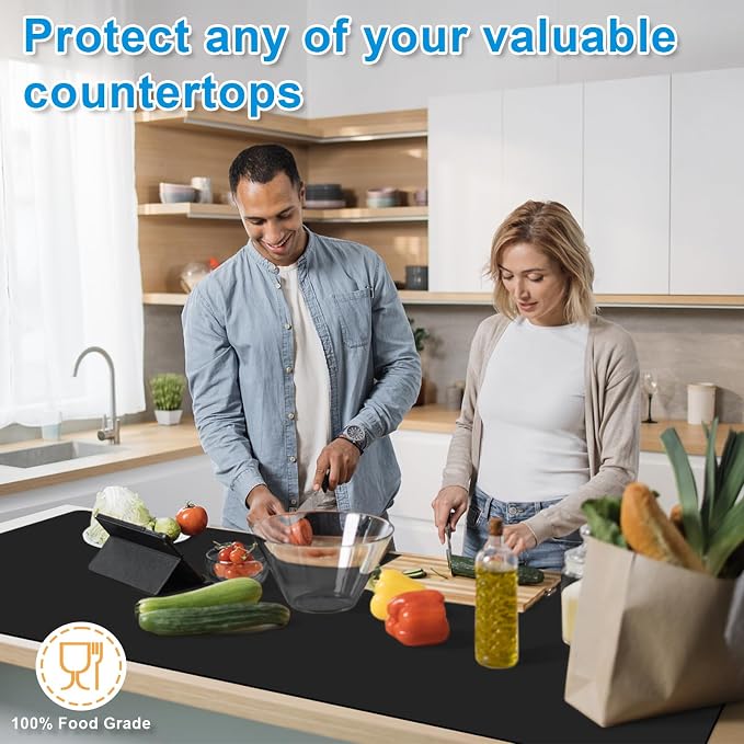 Silicone Mats for Kitchen Counter 47"x23.6"x0.08”, Largest Heat Resistant Mat Shipped Rolled Up Kitchen Island Silicone Countertop Protector Mat Nonslip Extra Large Counter Mat, Black | Largest Size, Heat Resistant, Nonslip, Extra Large Countertop Prot...