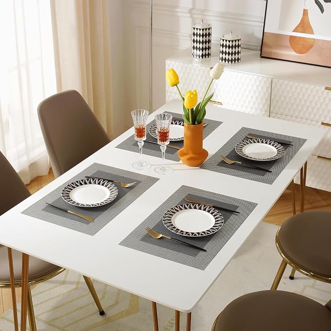 Vinyl Placemats Heat-Resistant Table Mats Washable Easy Clean Plastic Placemats for Dining Table Set of 4 (Dark Silver)