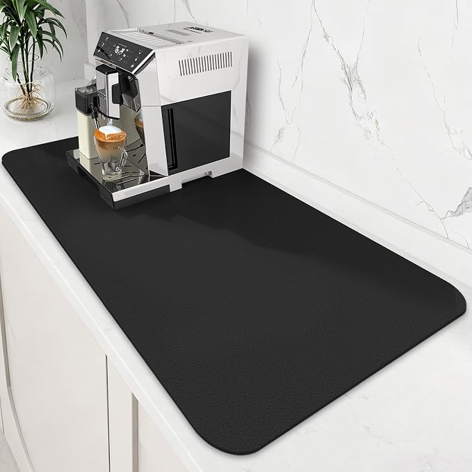 Coffee Mat Super Absorbent Dish Drying Mat Coffee Bar Mat 18"x 36", Black | Match with Coffee Machine Accessories Large Drying Mats for Kitchen Counter