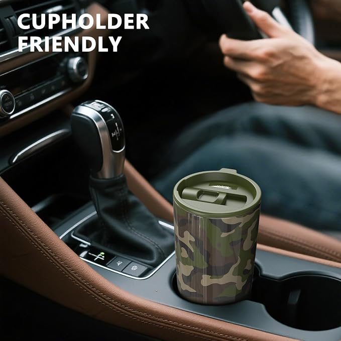 TILUCK 20 oz Insulated Coffee Tumbler with BPA-Free Lid | Travel Coffee Mug, Dishwasher Safe, Cup Holder Friendly, Double-Wall Vacuum Insulation for Hot & Cold Drinks, Camouflage