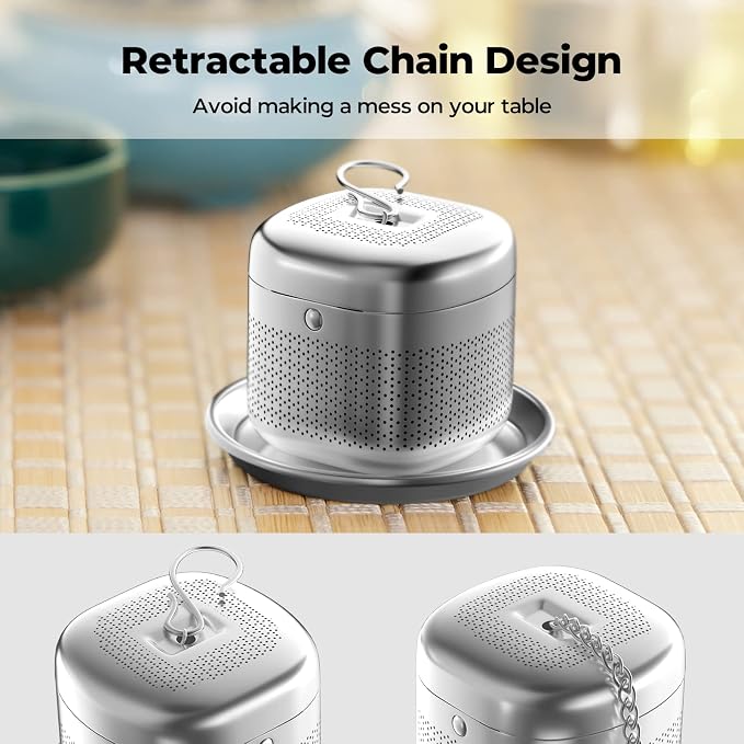 Reinmoson 304 Stainless Steel Tea Infuser for Loose Leaf Tea | Fine Mesh Tea Strainer Ball for Loose Leaf Tea, Come with 1 Saucer Loose Leaf Tea Steeper for Cup, Mug, Teapot