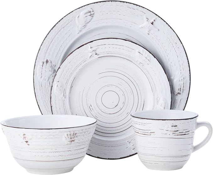 Pfaltzgraff Trellis Coastal 16-Piece Dinnerware Set, Service For 4, White