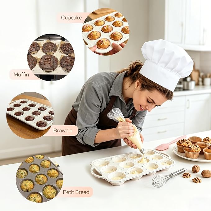 2 Pack Silicone Muffin Pans, 12 Cup Cupcake Pan with Metal Reinforced Frame | 3 Baking Tools Included, Nonstick Molds for Homemade Muffins, Cupcakes, Egg Bites, Oven & Dishwasher Safe