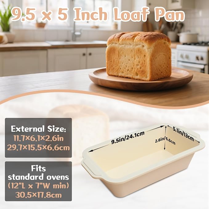 Nonstick Silicone Bread Loaf Pan: 9.5 x 5 Inch Bread Pan for Homemade Rye | with Metal Frame - Loaf Mold for Baking Oven - Housewife Baker Home Baking Enthusiasts (Beige & Mint Green) Toeusog