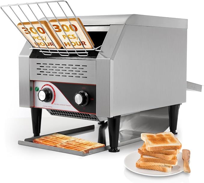 Dyna-Living Commercial Toaster 300 PCS/H Conveyor Toaster for Restaurant | 1900W Commercial Conveyor Toaster, Heavy Duty Stainless Steel Rolling Bread Toaster for Baking Bun, Bagel, Bread
