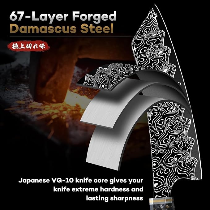 Huusk Damascus Chef Knife 7", Ultra Sharp Santoku Knives | Japanese Kitchen Knife with Ergonomic Resin Handle, Ideal Birthday Dad Mom Gift