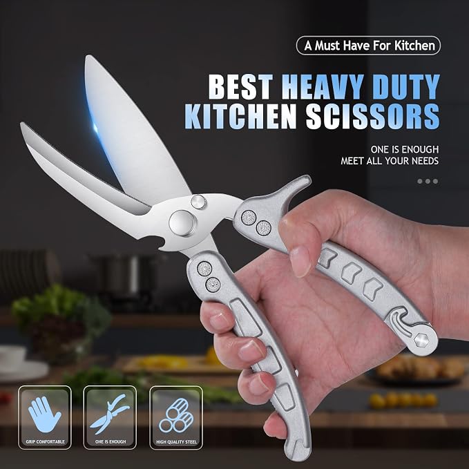 DRAGON RIOT Poultry Shears, Heavy Duty Kitchen Scissors, Silver | Stainless Steel, Dishwasher Safe, For Cutting Chicken, Poultry, Meat and Turkey