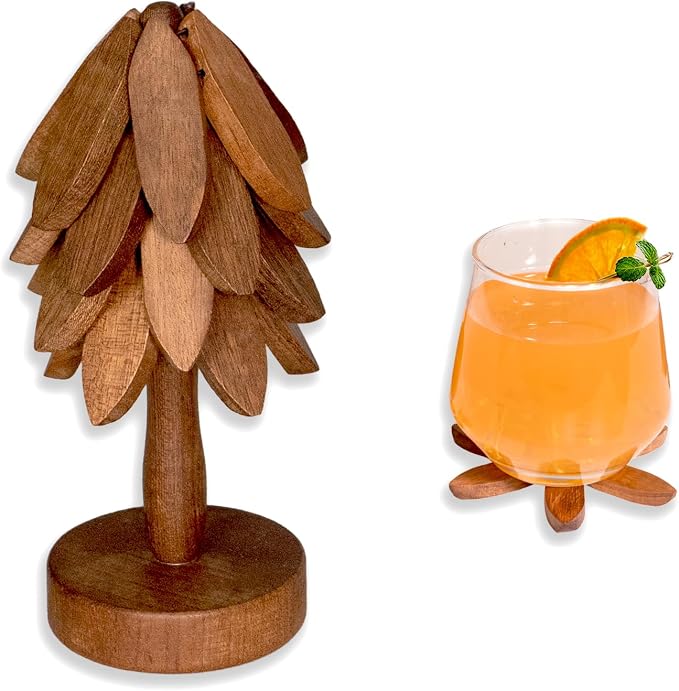 Yuoyar Wooden Tree-Shaped Coasters Set for Coffee Table, Kitchen