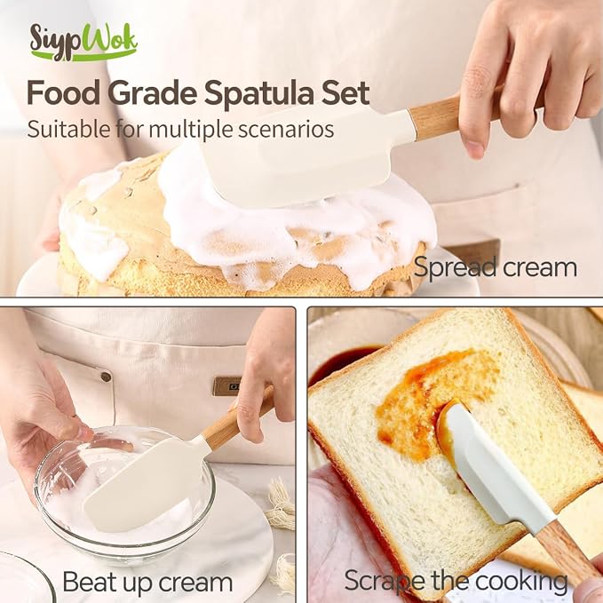 Silicone Spatula Set, Food Grade Rubber Spatula-5 Piece Nonstick Rubber Spatulas, Spoonula, Jar Scraper for Cooking, Baking, Mixing, Frosting - Heat Resistant Up to 600°F (5 Pcs Off-White)