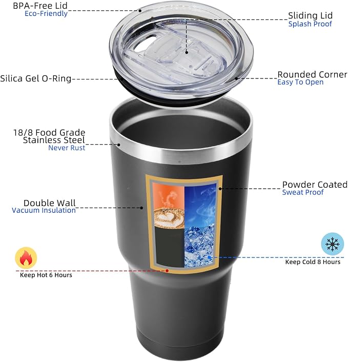 BJPKPK 30 oz Tumbler with Lid and Straw, Insulated Stainless Steel Cup | Double Wall Vacuum, BPA Free, Leak Proof, Keeps Hot/Cold, Travel & Beach Ready, Car Holder Fit, Black