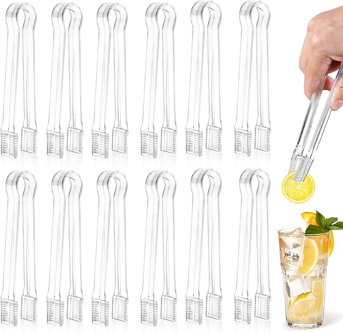 Ninsula 12 PCS Plastic Serving Tongs, 6.3 Inches Disposable Clear Tongs, Kitchen Small Serving Utensil Tongs for Party Catering Buffet Bakery Salad Cookies Ice