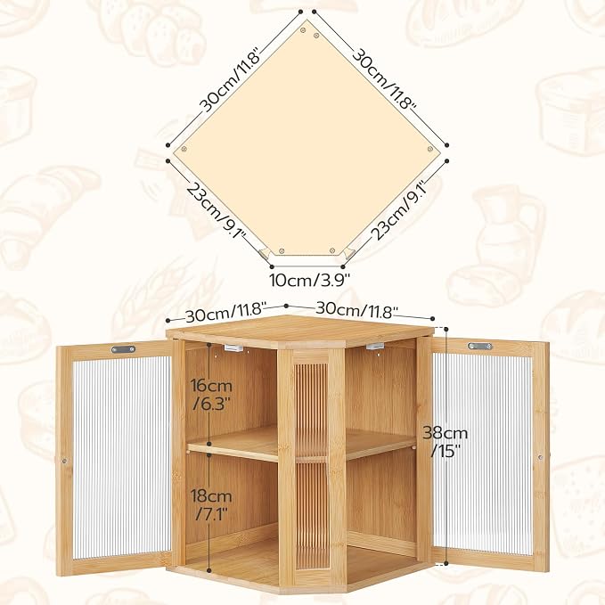 HOOBRO Bread Box, Bamboo Bread Box for Kitchen Countertop, 2-Tier Corner Bread Box, Large Capacity Bread Bin, Food Storage Box, Bread Storage Container for Kitchen, Dining Room, Natural YL12MB01