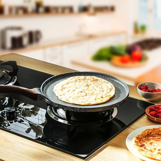 SENSARTE 12 Inch Nonstick Crepe Pan Granite Coating Pancake Pan Gray | Swiss Granite Coating Dosa Pan Pancake Flat Skillet Tawa Griddle with Stay-Cool Handle, Induction Compatible