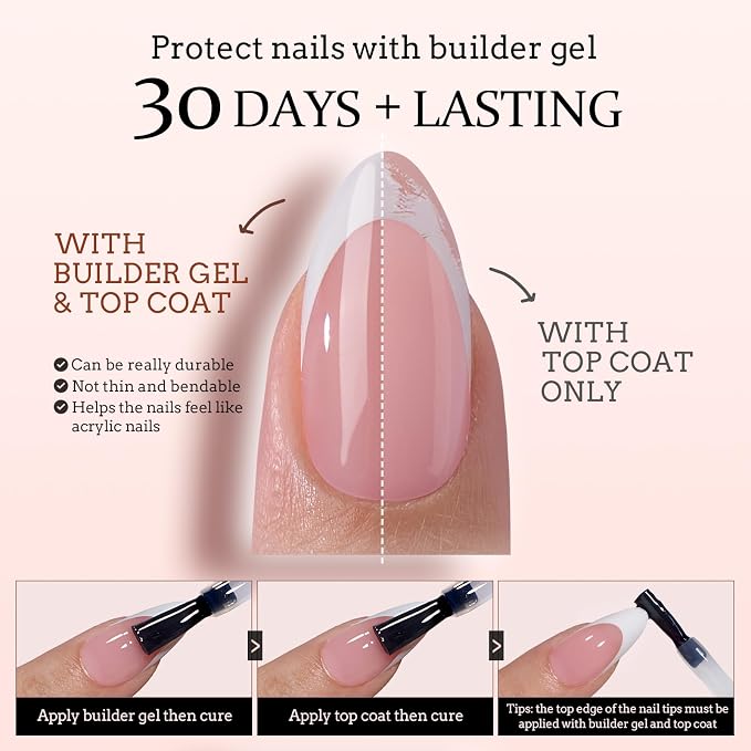 BTArtboxnails XCOATTIPS White French Tip Press On Nails, Long Square, Pink | Lamp-Curable, 4-Week Wear, Salon Quality Value at Home, Natural Nail Look, Easy-to-Apply for Beginners, 160Ct Nail Tips Only