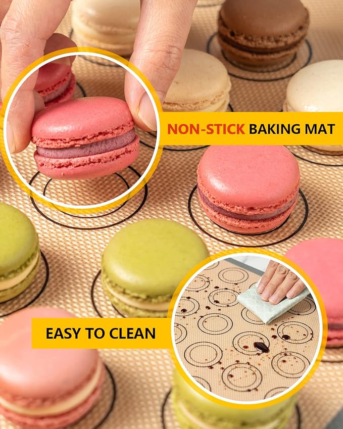 Katbite Macaron Silicone Baking Mat Set of 2 Grey | 2 Half Sheet Mats, Reusable & Nonstick Macarons Baking Supplies Silicone Bakeware Mats for Macarons Cookies