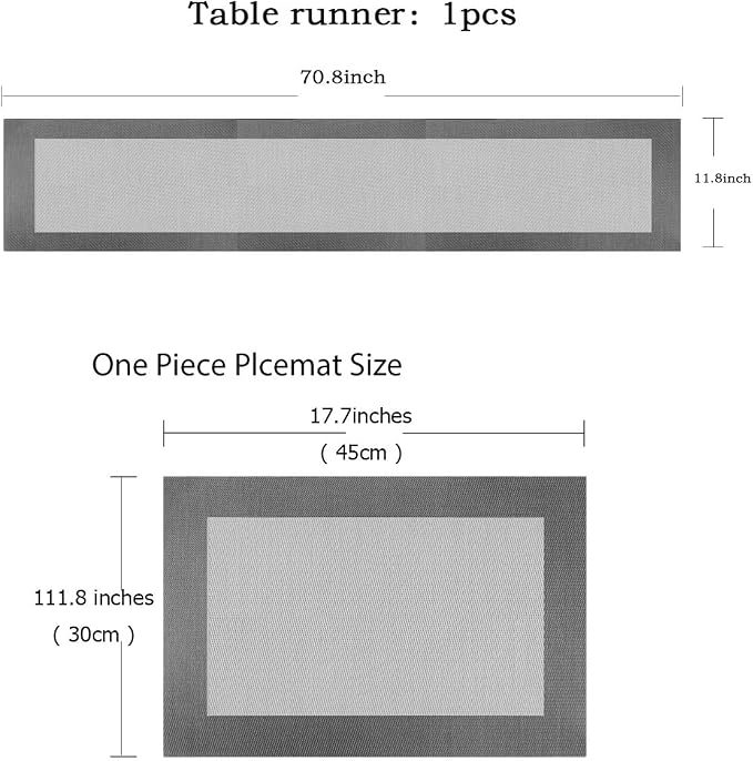 PIGCHCY Modern Elegant Placemats Set of 6 and Table Runner Washable Vinyl Placemats Non-Slip Durable Table mats Sets (6 Placemats+1 Table Runner, Silver)