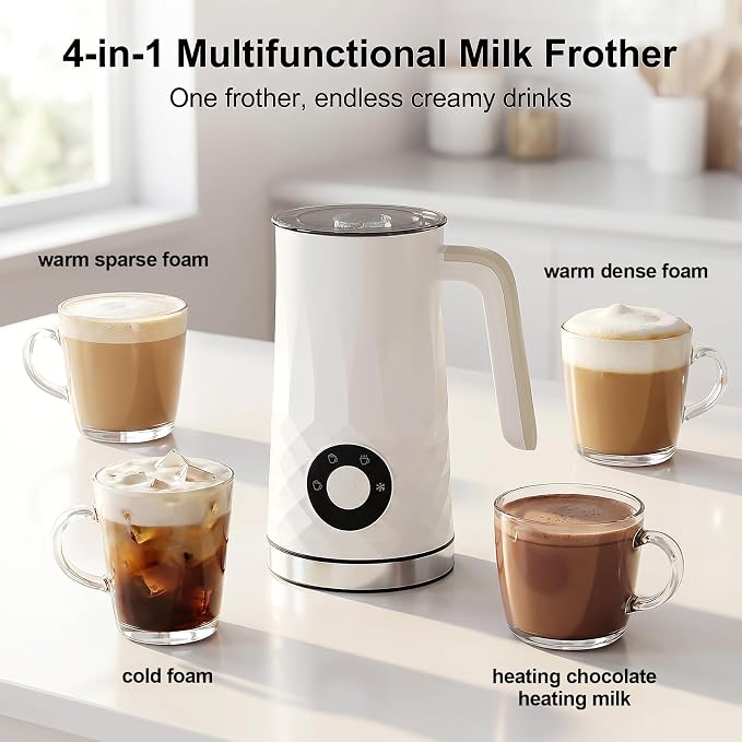 COFUN Milk Frother, 4-in-1 Electric Milk Frother and Steamer | 11.8oz Automatic Hot & Cold Foam Maker, Dishwasher Safe, Quiet Operation for Coffee, Latte, Cappuccino, Hot Chocolate (White)