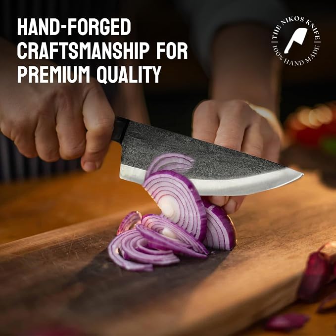 Chefs Knife - 8” Hand-Forged High Carbon Steel Full Tang Kitchen Knife With Wood Handle - Razor Sharp Knife For Kitchen with Leather Sheath