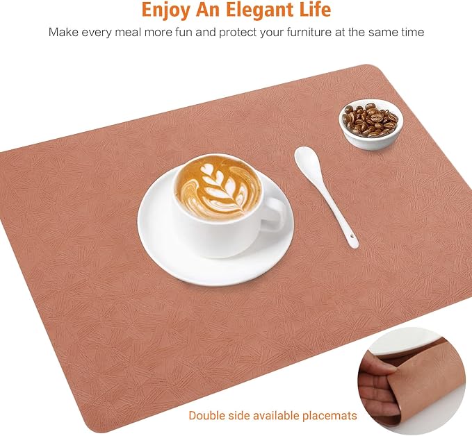 Coral Vinyl Placemats Set of 12 Waterproof Wipeable Table Mats | Heat Resistant Easy Clean Place Mats Faux Leather Table Mats Washable PVC Table Placemats for Dining Table