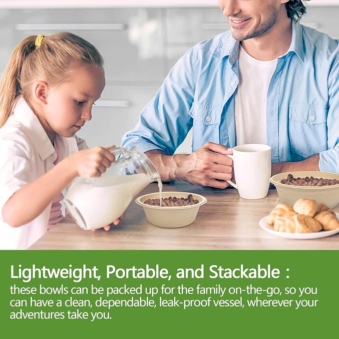 16 Oz Disposable Bowls Heavy Duty Small Paper Bowls made of 100% Compostable Heavy-duty Quality Natural Bagasse Biodegradable Bowls for Ice Cream, Dessert And Chili ect.[50 Pack]