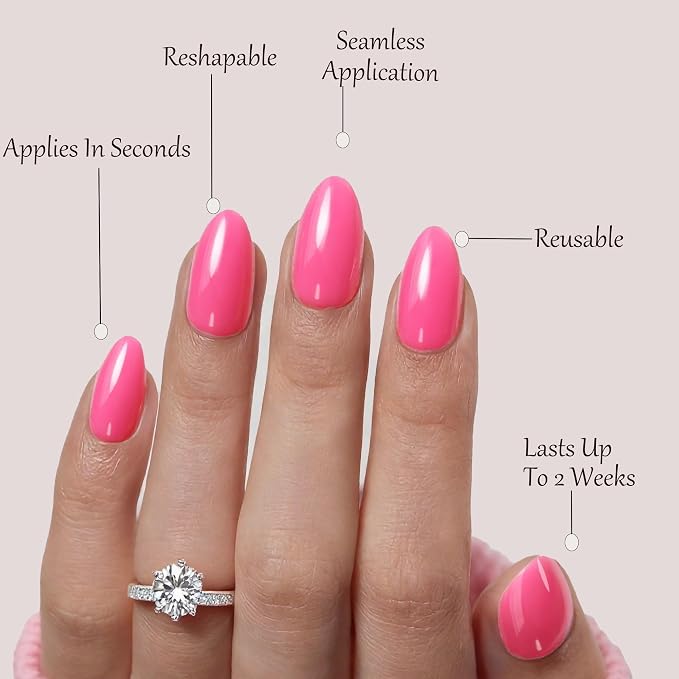 Pink Press On Nails Almond -Short Press On Nails with Nail Glue | Short Almond Fake Nails,Hand-Applied UV Finish, Salon Quality Nails in 12 Sizes - 24 Nail Kit with Glue