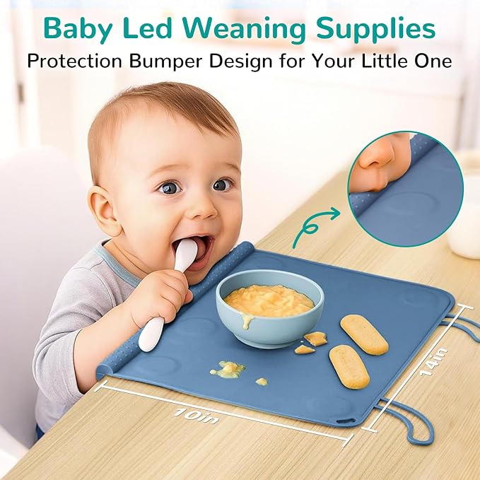 Silicone Placemat for Baby Self-Eating: Dishwasher Safe & Non-Slip for Dining Table - Table Mat for Baby 8-18 Months