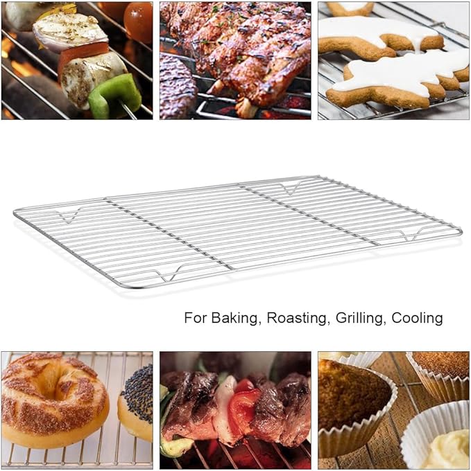 P&P CHEF 8.6" x 6.2" Cooling Baking Wire Racks Pack of 2, Silver | Stainless Steel Cooling Racks for Cooking Baking Roasting Grilling Drying, Dense Wires & Smooth Edge, Easy Clean & Rust Proof