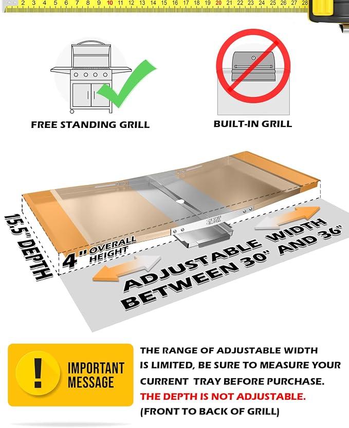 CaptainGrill Grease Tray with Catch Pan - Dyna Glo Grill Replacement Parts | Universal Stainless Drip Pan for Gas Grill Models from Dyna Glo, Nexgrill, Expert Grill, Kenmore, BHG and More(Width 30"-36")