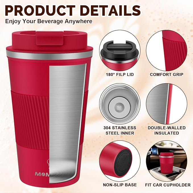 MOMSIV 17oz Travel Coffee Mug, Insulated Coffee Cup with Leakproof Lid | 6-Hour Heat Retention, 360°Leak proof, Vacuum Stainless Steel Double Walled, BPA-free, Reusable And To Go Coffee Mug
