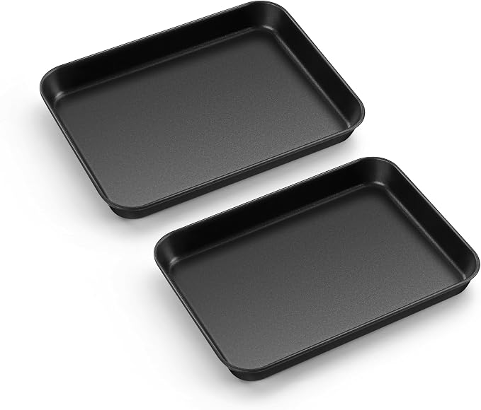 E-far Baking Sheet Set of 2, 9" x 7" x 1" Small Cookie Sheet Pan for Baking | Nonstick Carbon Steel, Half Sheet Baking Pans Trays for Toaster Oven, Roasting/Cooking, Non-toxic & Healthy, Easy Clean