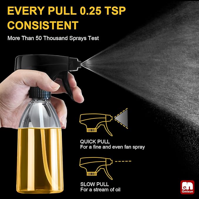 gmisun Oil Sprayer for Cooking, 6 Pcs Food-Grade Plastic Olive Oil Spray Bottle, 10 Fl Oz Oil Spritzer Mister, Refillable Oil Dispenser for Avocado, Olive, Coconut Oils, Vinegars, Kitchen Cleaner