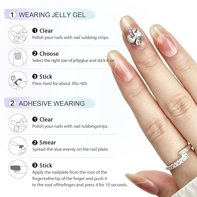 6 Packs (144 Pcs) | Reusable Press on Nails | cute nails | 6-Style Bundle | 12 Sizes | Each Style 24 Pcs | Gold Rhinestone & Glitter Accents