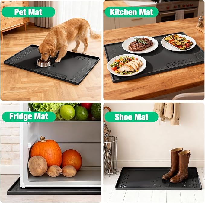 Under Sink Mat 28 X 19, Waterproof Silicone Cabinet Kitchen Liner, Black | BPA-Free Raised-Edge Cabinet Protector & Leak Tray for Bathroom Cabinets, Boots, Pet Feeding Dog & Cat Mats, Dishwasher Safe