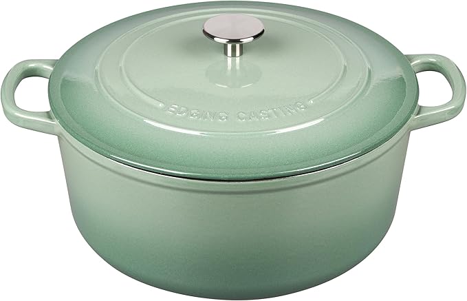 EDGING CASTING Enameled Cast Iron Dutch Oven Pot With Lid, 5.5 Quart, for Bread Baking, Cooking, Sage Green