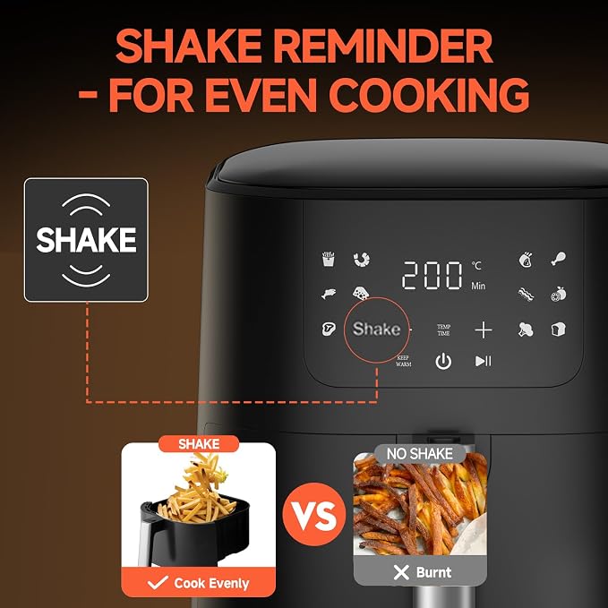 Qido Air Fryer, 5.28 QT Square Airfryer, 400°F Fast Heating Air Fryers Oven with One-Touch Presets, Auto-Off, Dishwasher-Safe Nonstick Basket, Multiple 8 in 1 Function, Black