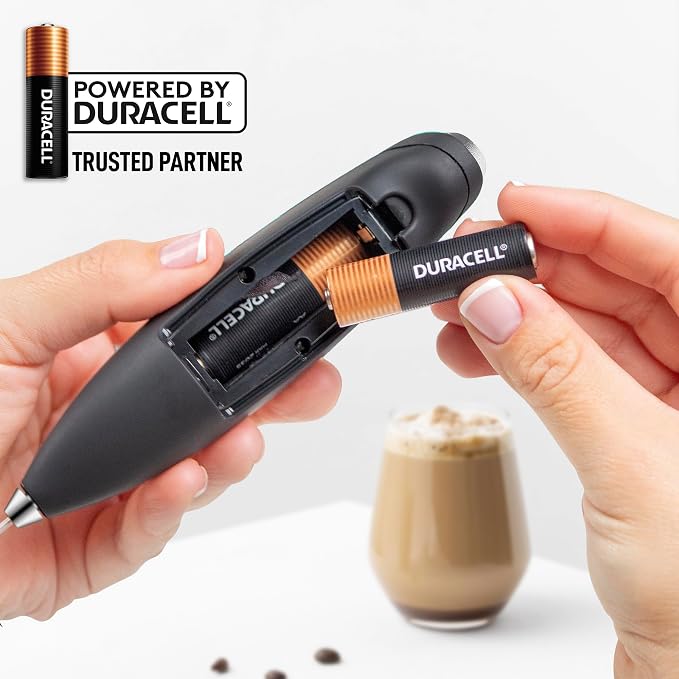 Zulay Kitchen Powerful Milk Frother Wand With Duracell Batteries - Ultra Fast Handheld Drink Mixer - Electric Whisk Foam Maker for Coffee, Lattes, Cappuccino & Matcha - Double Whisk - Royal Black