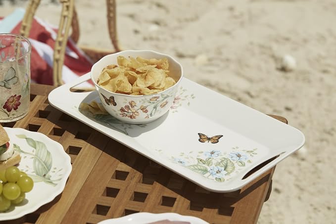 Lenox Butterfly Meadow Melamine Serving Tray | lightweight, bpa-free, dishwasher safe | 15.25 inch length | floral entertaining, food tray, gift for women