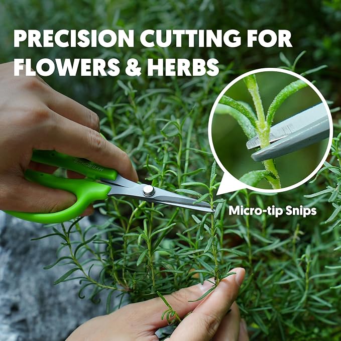 Garden Scissors, 6-in Shape Pruning Shears for Precise Cutting, Small | Gardening Snips, Non-Stick Coating Steel Bonsai Trimmer for Plants, Herbs, Flowers, Garden Trimming Tools, Easy to Clean