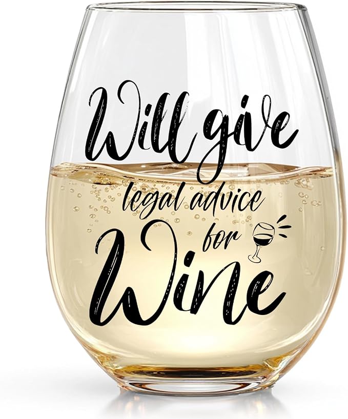 LANBAIHE Funny Wine Glass for Lawyers - 15oz Stemmed Wine Cup with Humorous Legal Advice Quote, Best Birthday/Christmas Gift for Law Firm Staff Graduates(Clear Glass)