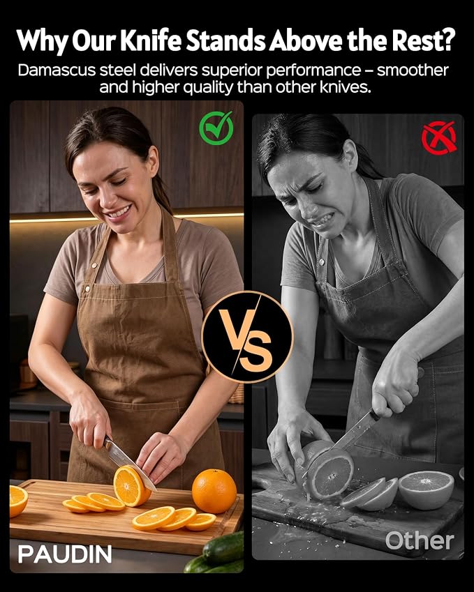PAUDIN Utility Knife 5'', 67-Layer Forged Damascus Kitchen Knives | Ultra Sharp Petty Knife, Paring Knives for Cutting Fruit and Vegetables, Full Tang G10 Handle with Triple Rivets