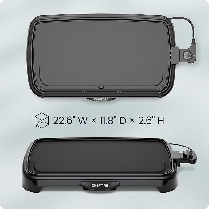 Chefman XL Electric Griddle with Removable Temperature Control, Immersible Flat Top Grill, Burger, Eggs, Pancake Griddle, Nonstick Extra Large Cooking Surface, Slide Out Drip Tray, 10 x 20 Inch